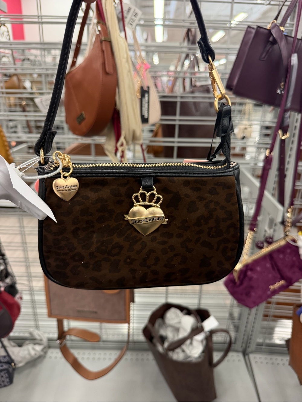 Juicy Couture Brown Leopard Print Mini Shoulder Bag with Gold Accents